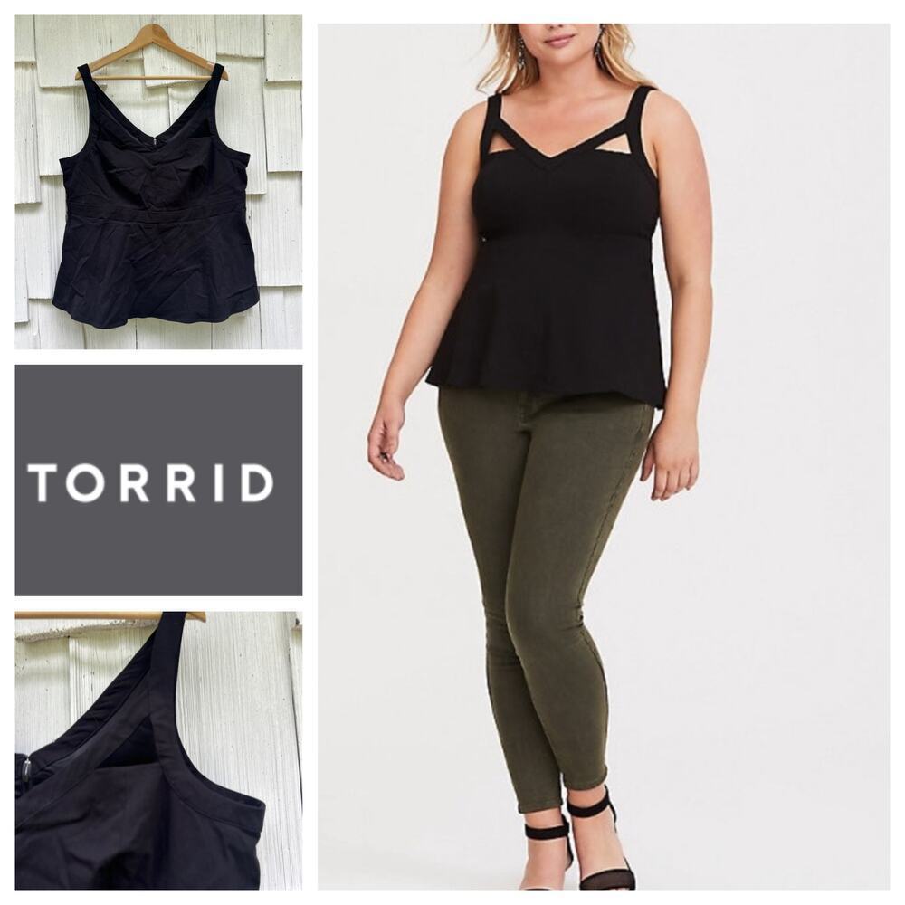 Torrid‎ Black Bengaline Cutout Peplum Top 3X NWT